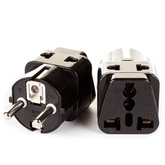 OREI 2 in 1 USA to Europe Adapter Plug (Schuko, Type E/F) - 2 Pack, Black