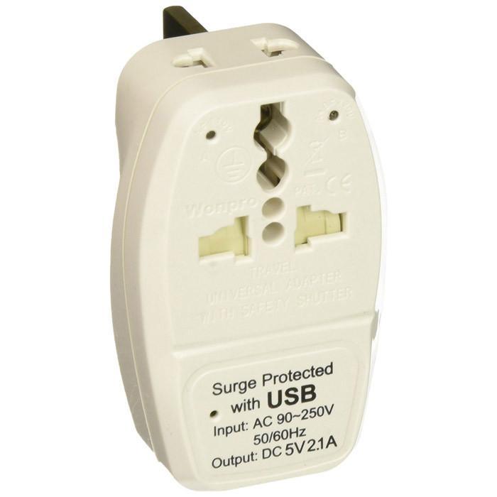 OREI 3 in 1 UK Travel Adapter Plug with USB and Surge Protection - Grounded Type G - Great Britain, Hong Kong, Singapore & More