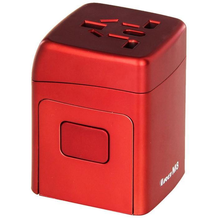 Orei M8 All-in-One International Worldwide Travel Plug Adapter with Dual USB Charger - 150+ Countries, Fuse Protected, Red