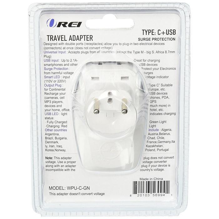 OREI 3 in 1 Continental Europe Travel Adapter Plug with USB and Surge Protection - Type C - Turkey, Italy & More