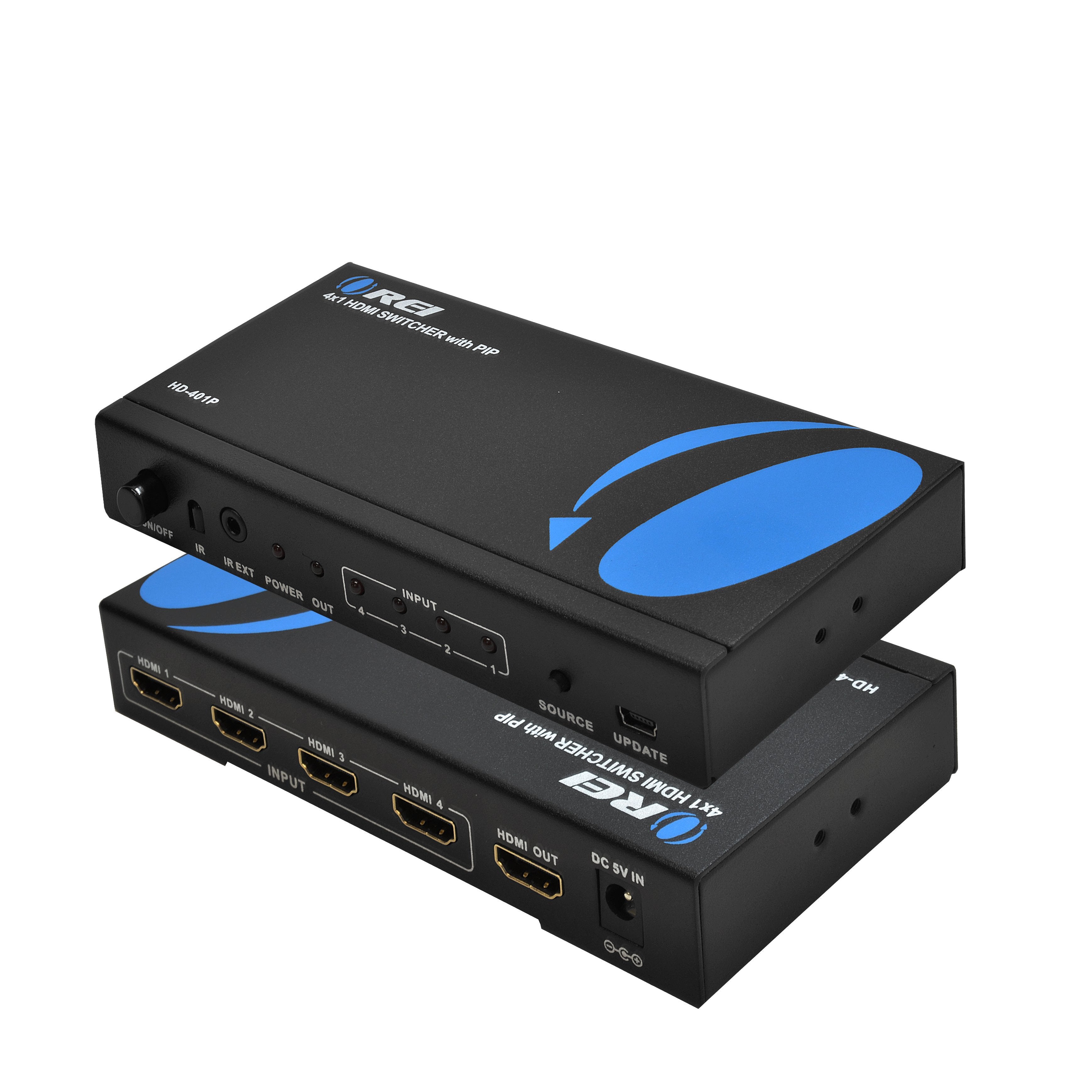 4x1 HDMI Switch with IR Remote | Front and Back View | OREI