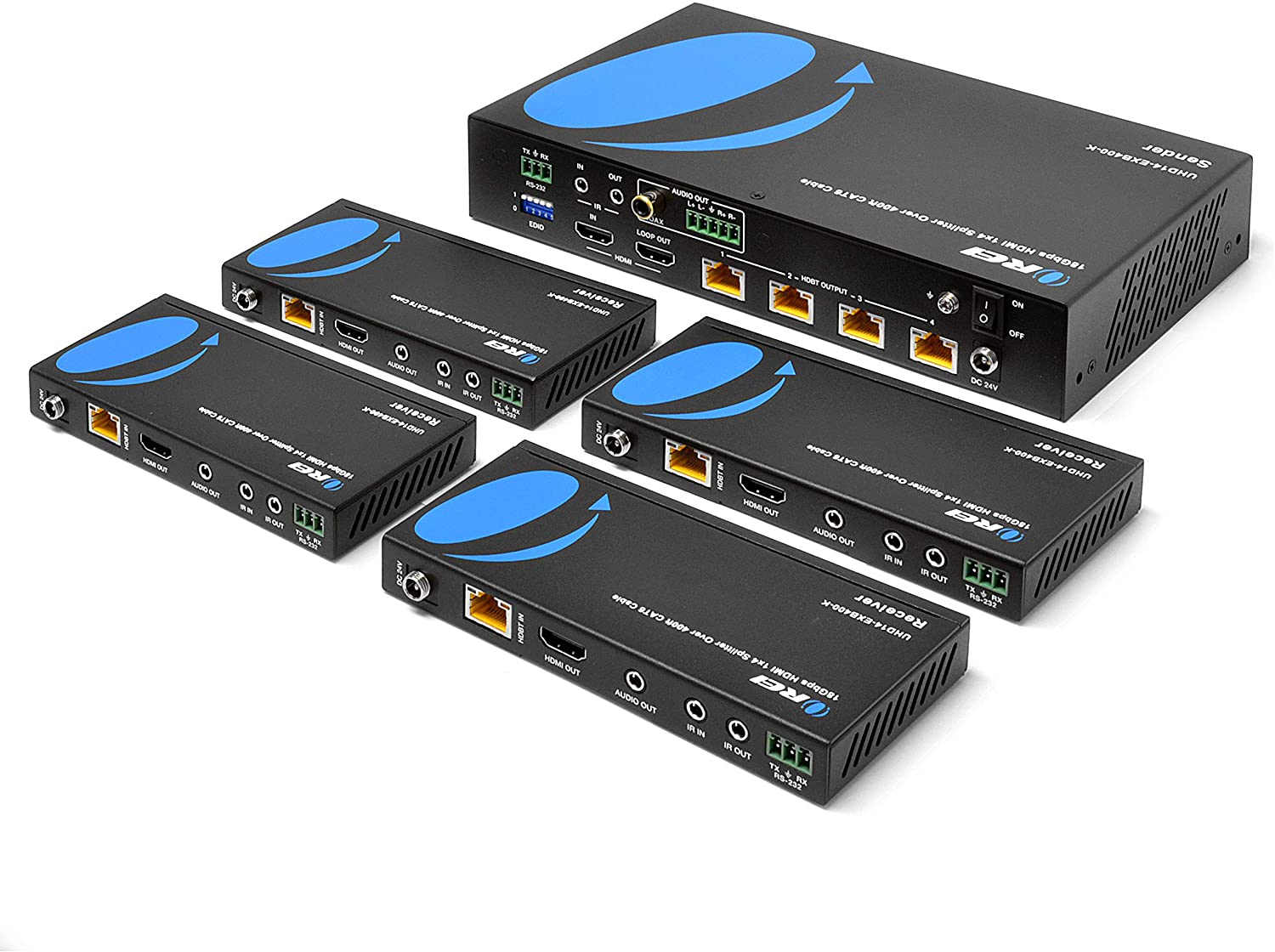 4K HDBaseT 1x4 HDMI™ Extender Splitter (Loop, Bi-IR) - 400ft (Cat6