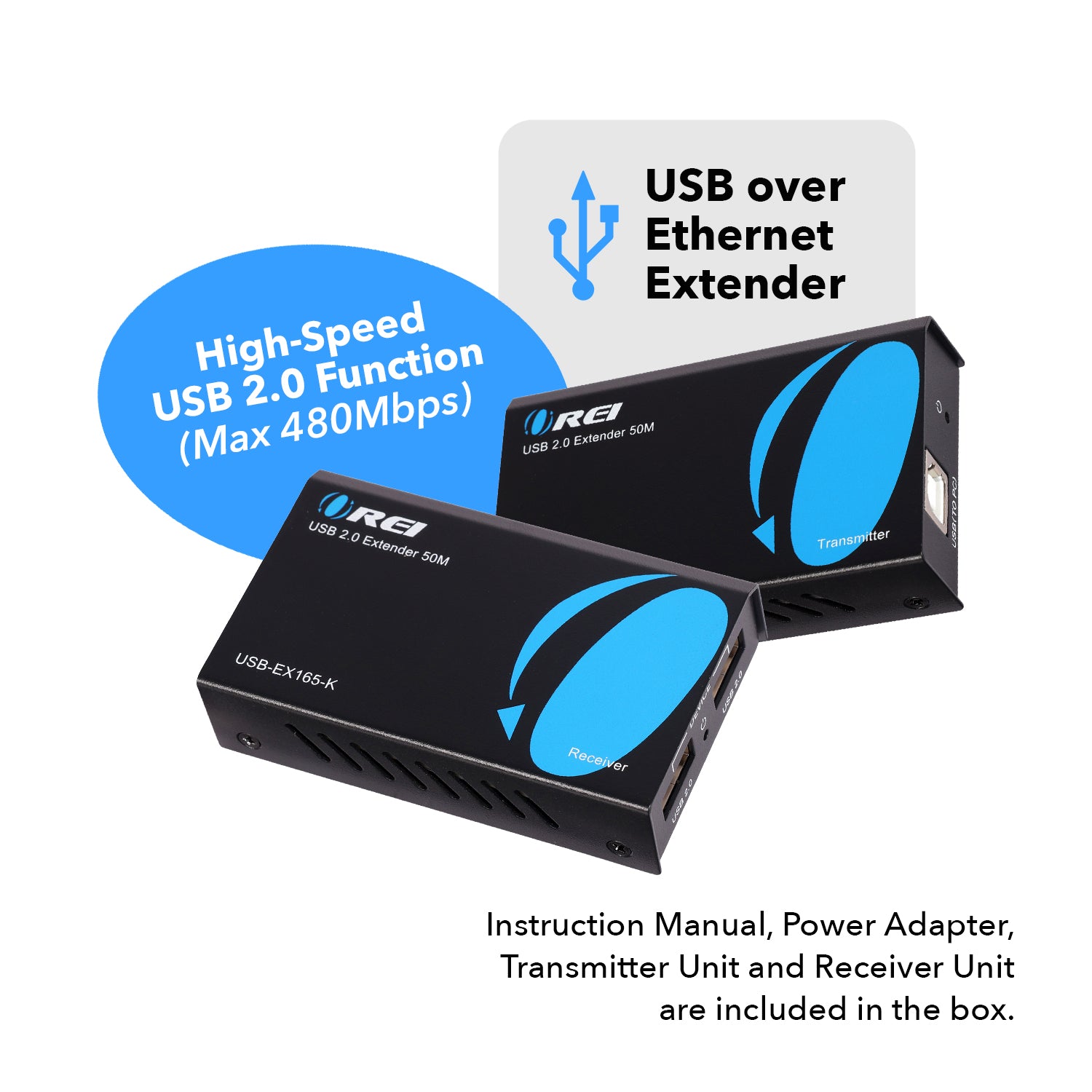 Two OREI USB 2.0 Extenders with high-speed USB 2.0 function (max 480Mbps)