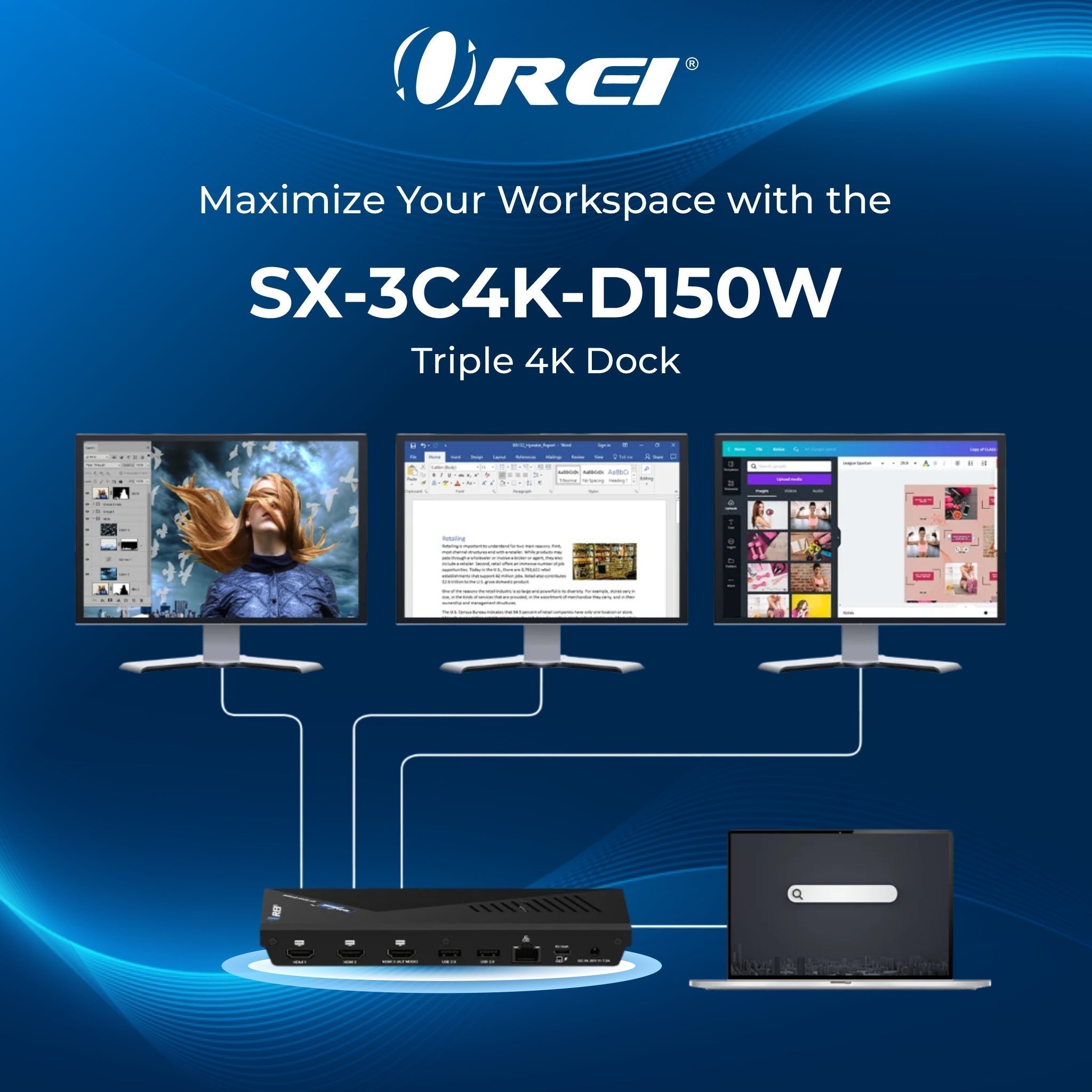 Maximize Your Workspace with the SX-3C4K-D150W Triple 4K Dock