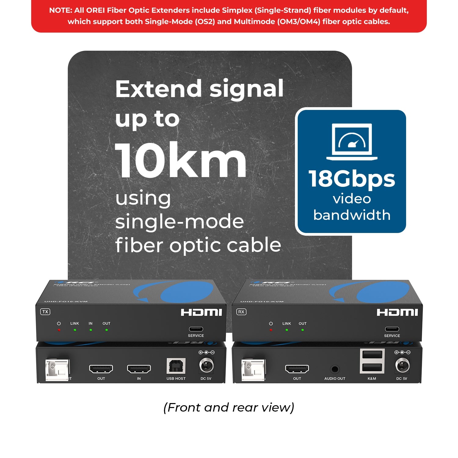 4K@60Hz HDMI™ Extender (Loop) - 10km (Fiber-Optic) - UHD-FO10-KVM
