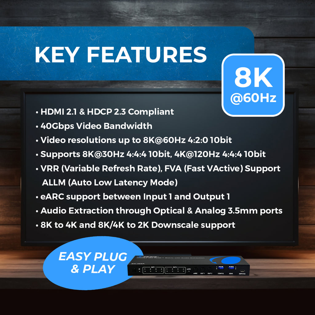 8K 4x2 HDMI™ Matrix (Audio Extract, eARC)-BK-402A