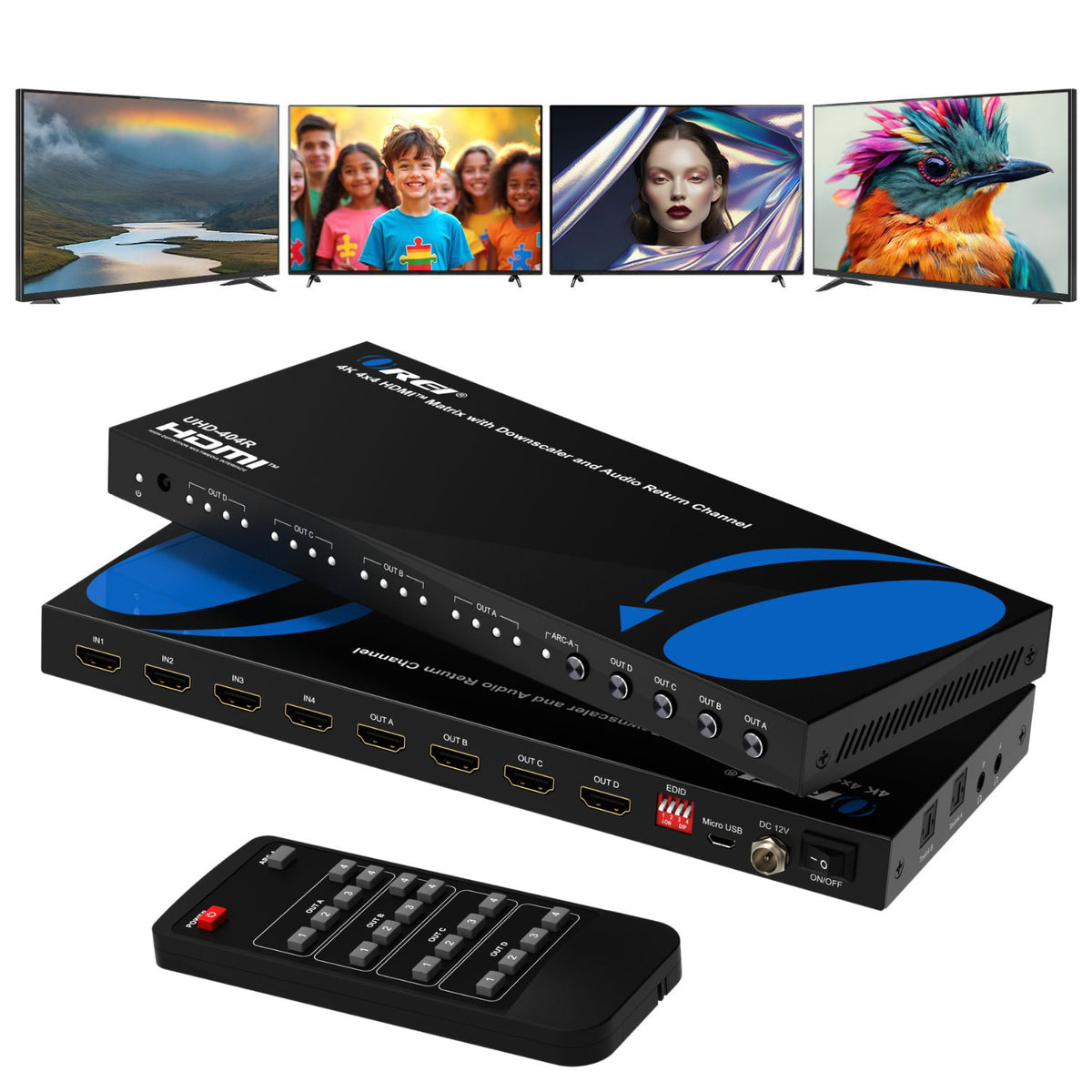 4K 4x4 HDMI™ Matrix with Downscaler and Audio Return Channel (UHD-404R ...