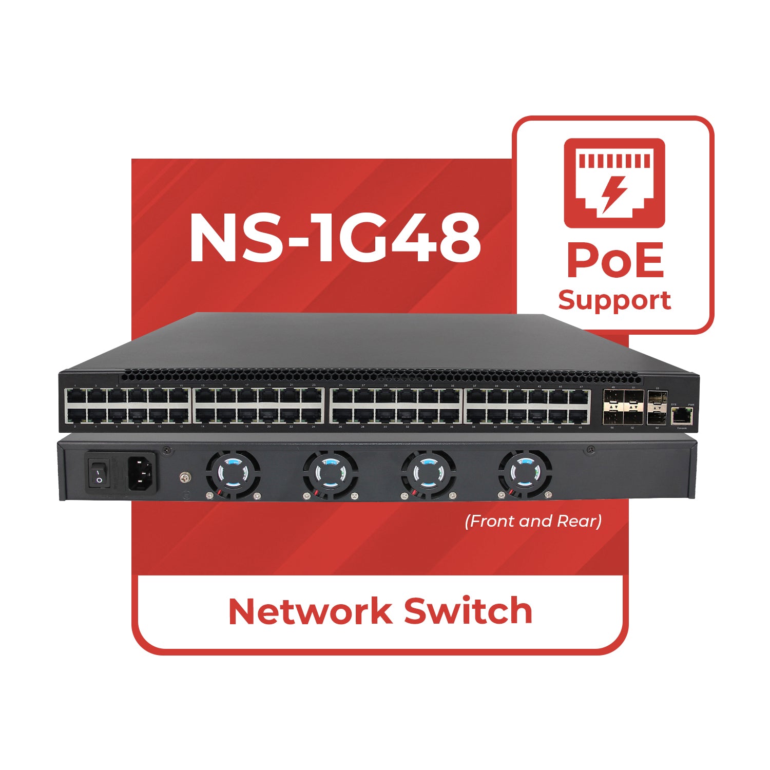 ToVi 48-Port Gigabit PoE Switch w/ 6×10G SFP+ Uplink - Thumbnail 4