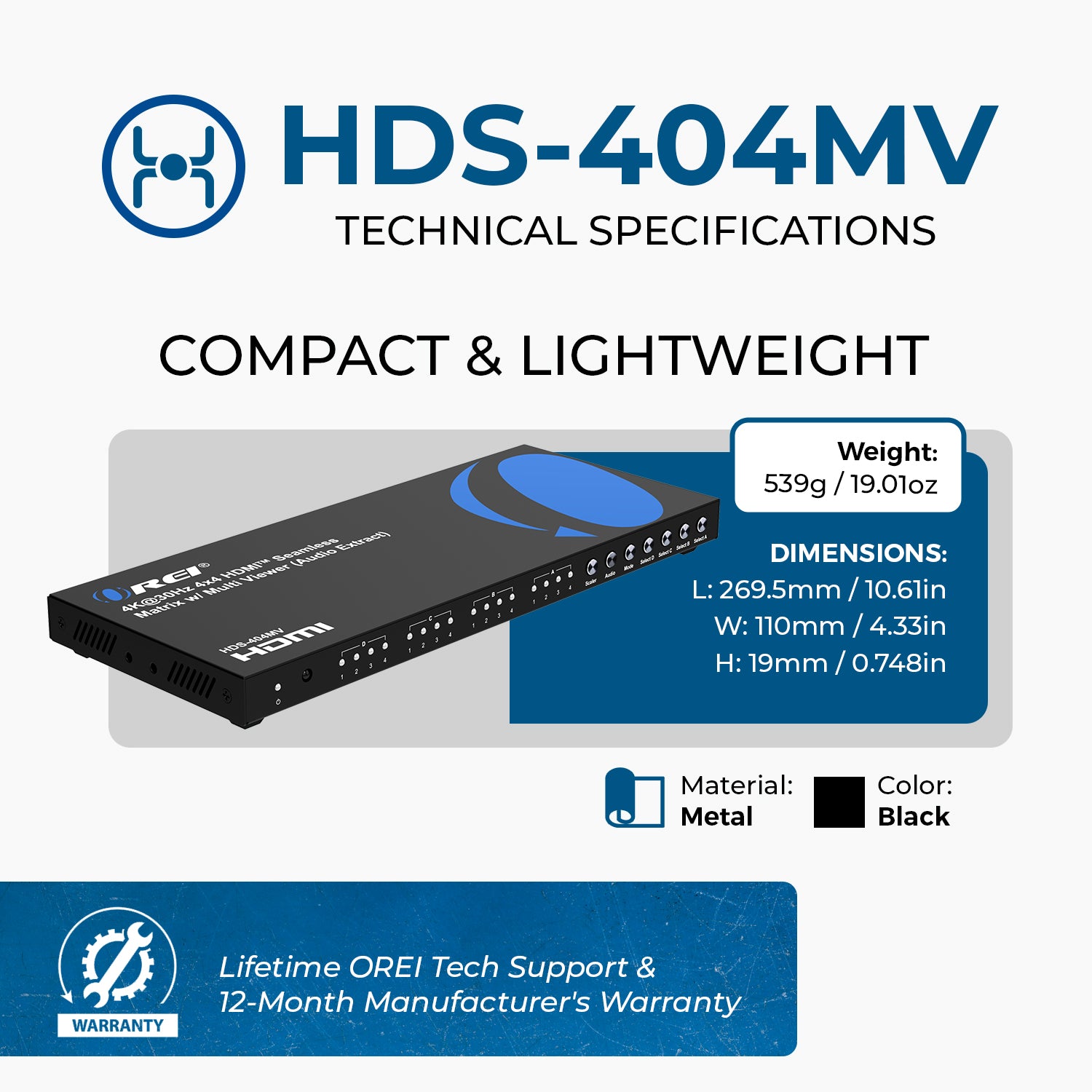 4K@30Hz 4x4 HDMI™ Seamless Matrix w/ Multi Viewer (Audio Extract