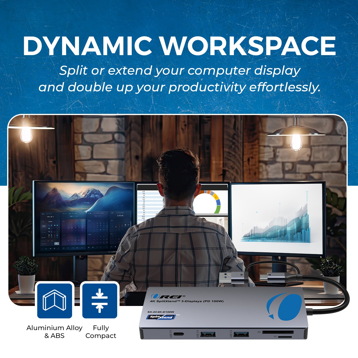 OREI 4K SplitXtend™ 3-Displays (PD 100W) (SX-2C4K-D100W) – OREI.COM