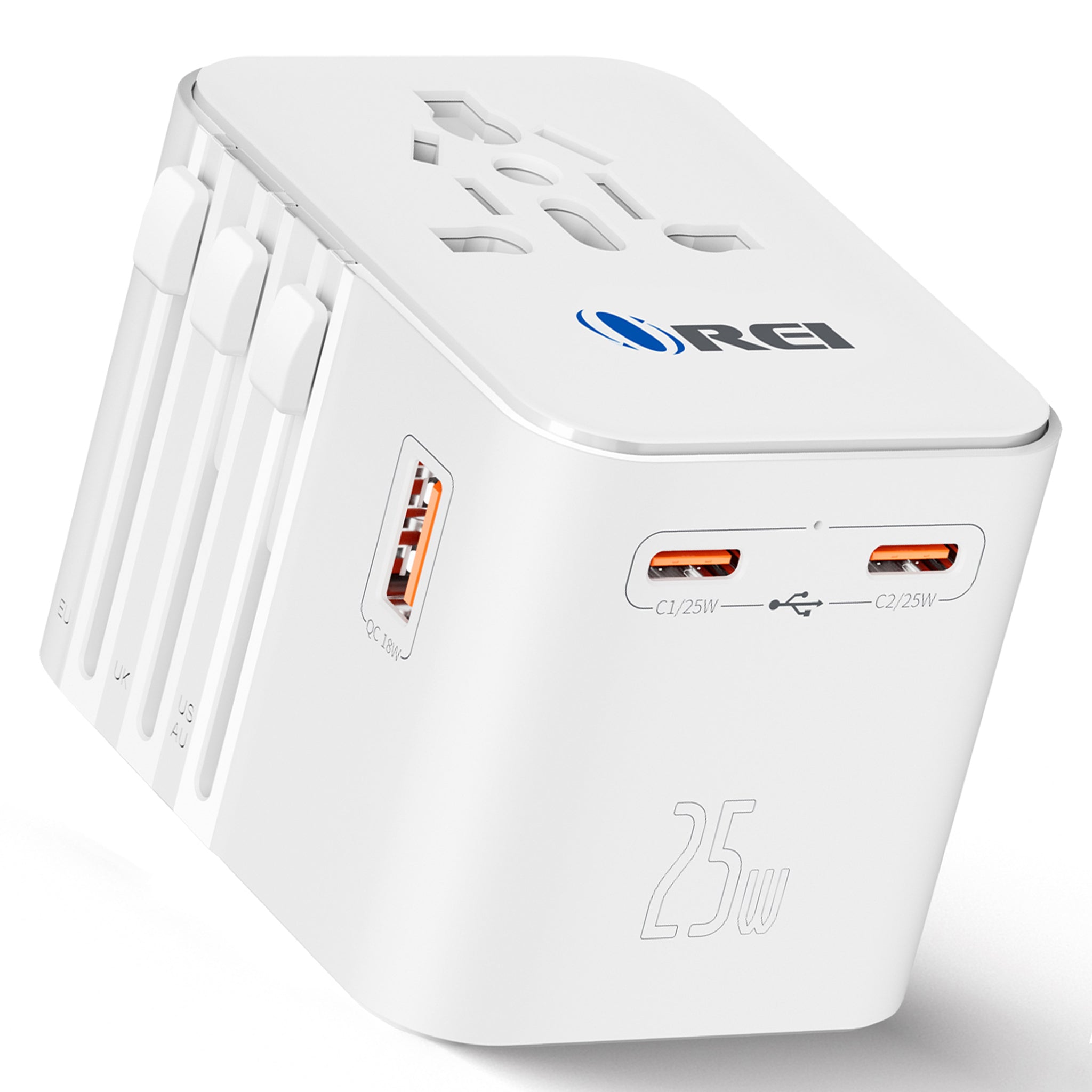 OREI 25W Universal Travel Adapter 4-in-1 Fast Charging with USB-C & USB-A