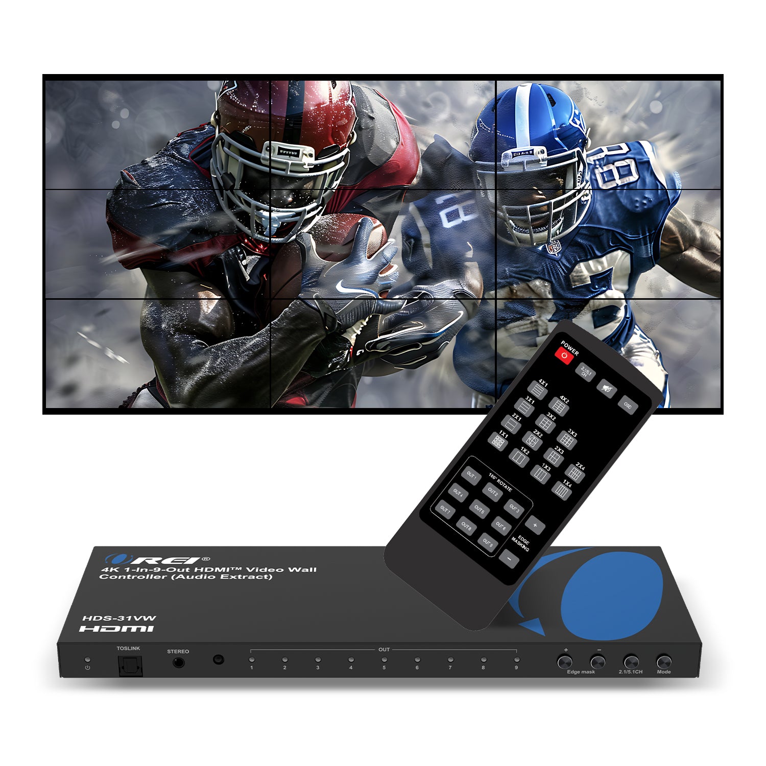 OREI 4K 1-In-9-Out HDMI Video Wall Controller with Audio Extract - Thumbnail 2