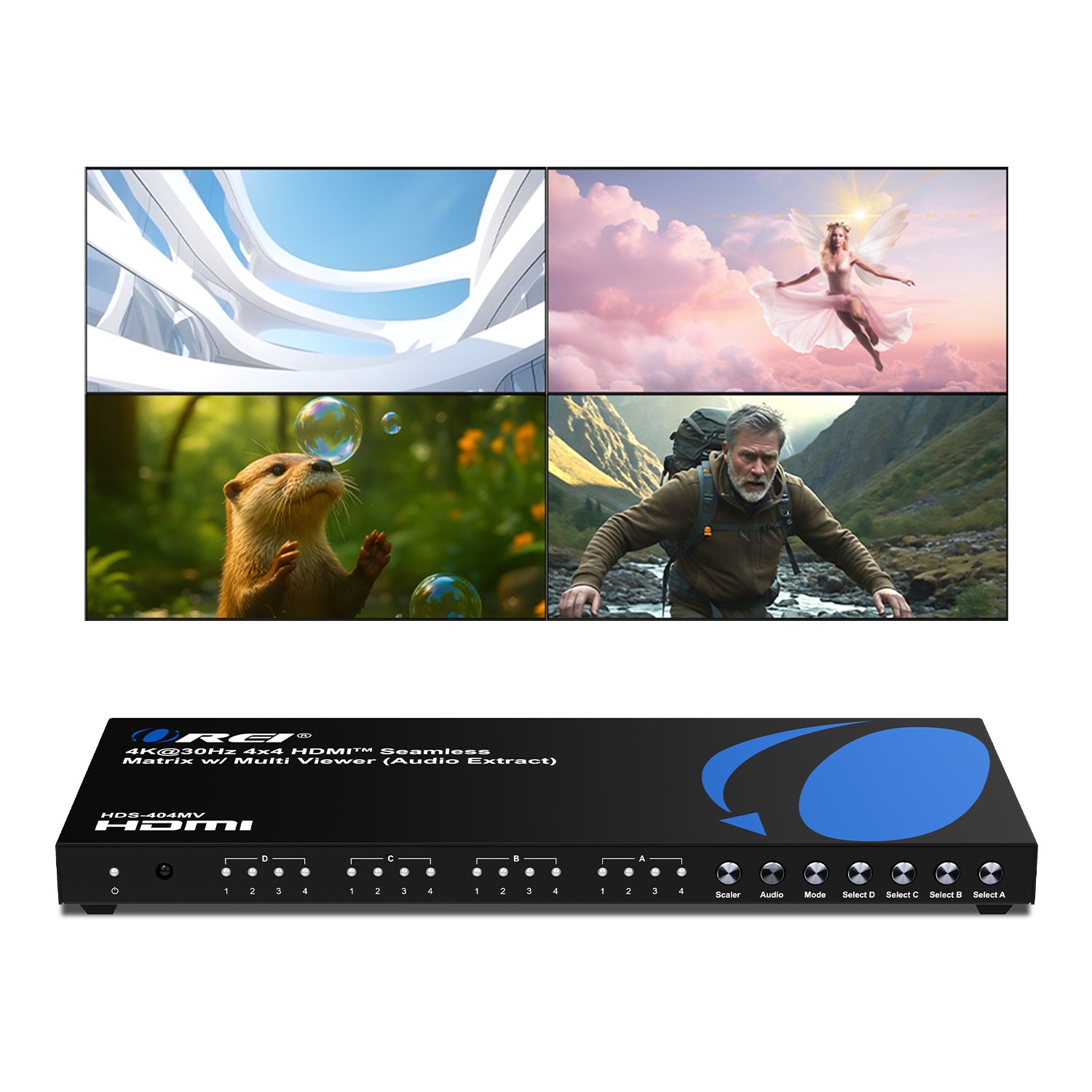 Muttii.com✕4 4K@30Hz 4x4 HDMI™ Seamless Matrix w/ Multi Viewer (Audio