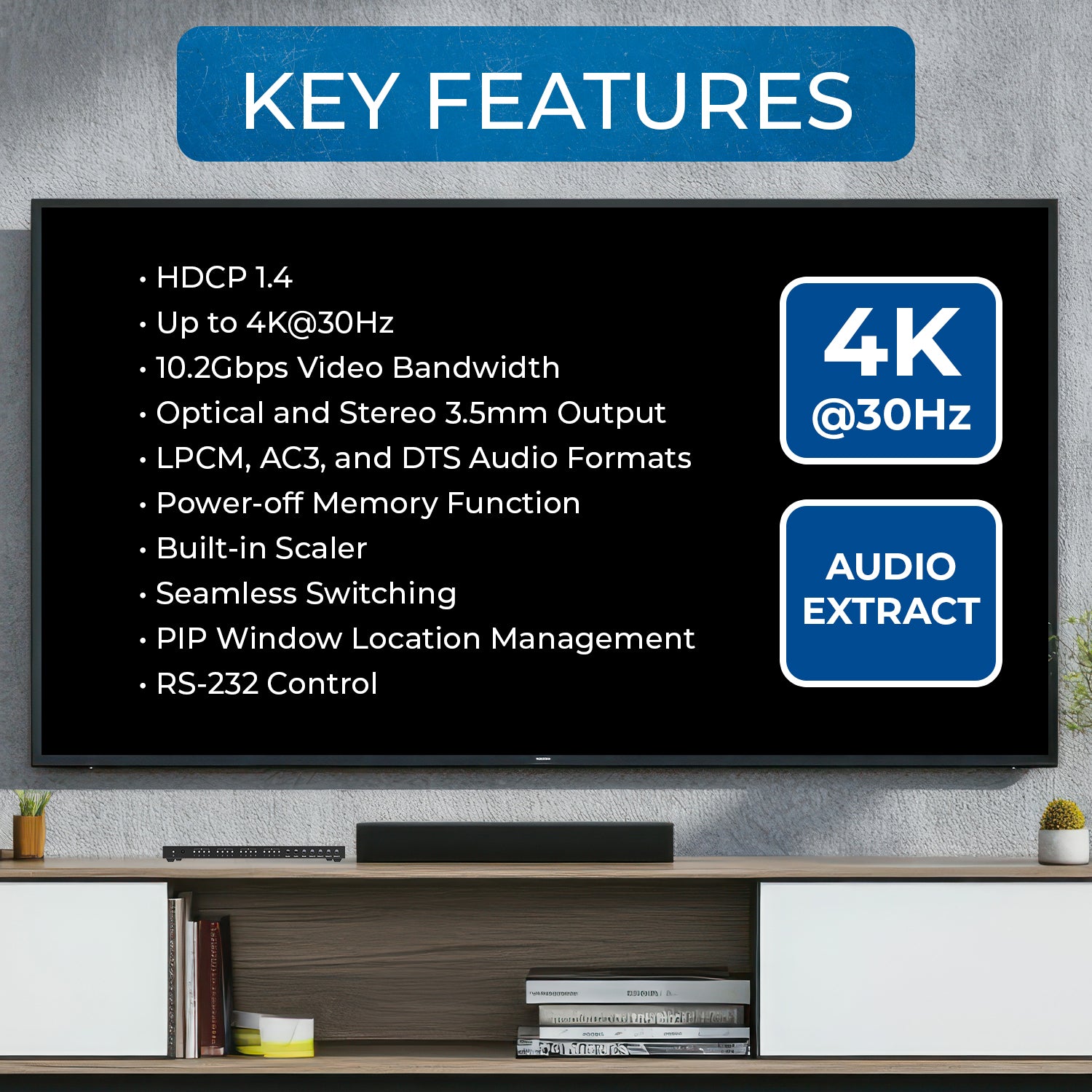 4K@30Hz 4x4 HDMI™ Seamless Matrix w/ Multi Viewer (Audio Extract