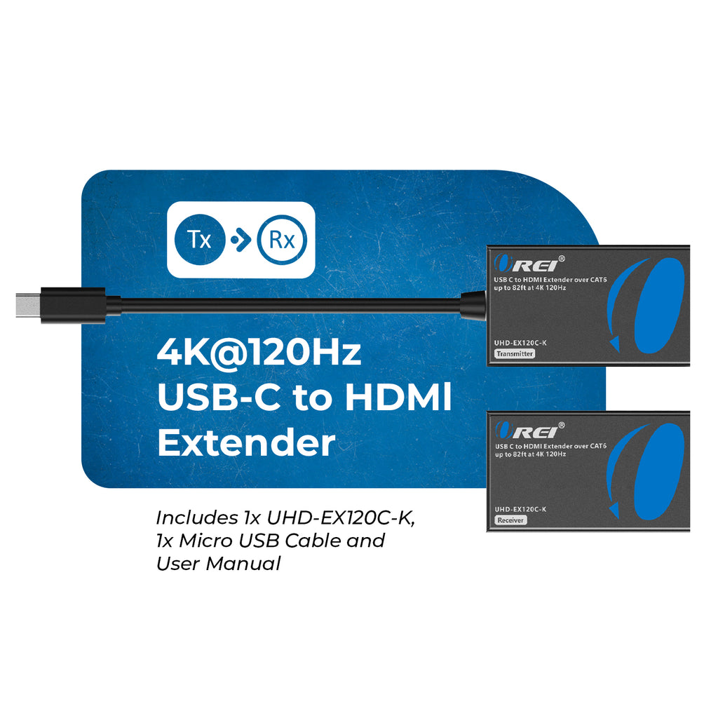 4K@120Hz HDMI Extender Over Cat6 with USB C Upto 82 Feet (UHD-EX120C-K)