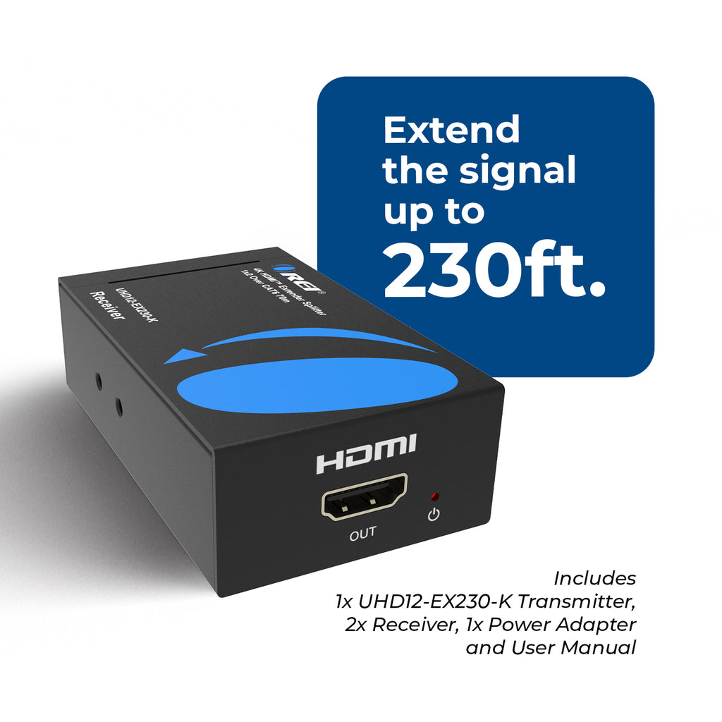 4K@60hz 1x2  HDMI™ Extender Splitter (IR) - 230ft (Cat6) - (UHD12-EX230-K)