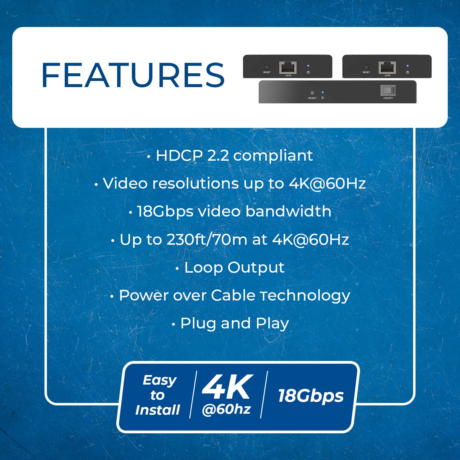 4K@60Hz 1x2 HDMI™ Extender Splitter (Loop, IR) - 230ft (Cat6