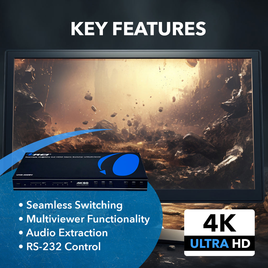 4K@60hz 4x2 HDMI™ Matrix  (Seamless, Audio Extract, MultiView)-UHD-402MV