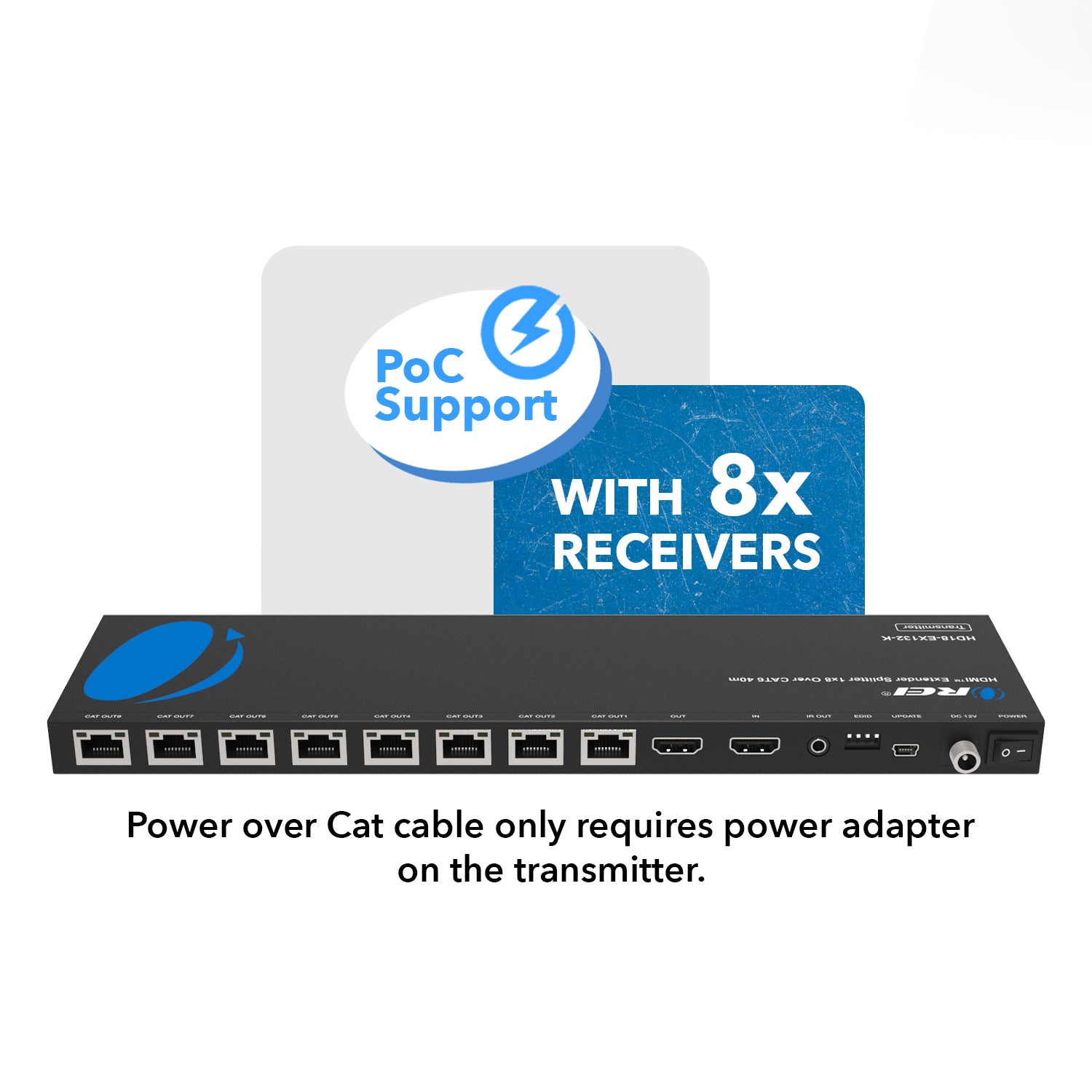 4K@30Hz 1x8 HDMI™ Extender Splitter (Loop) - 132ft (cat6) (HD18