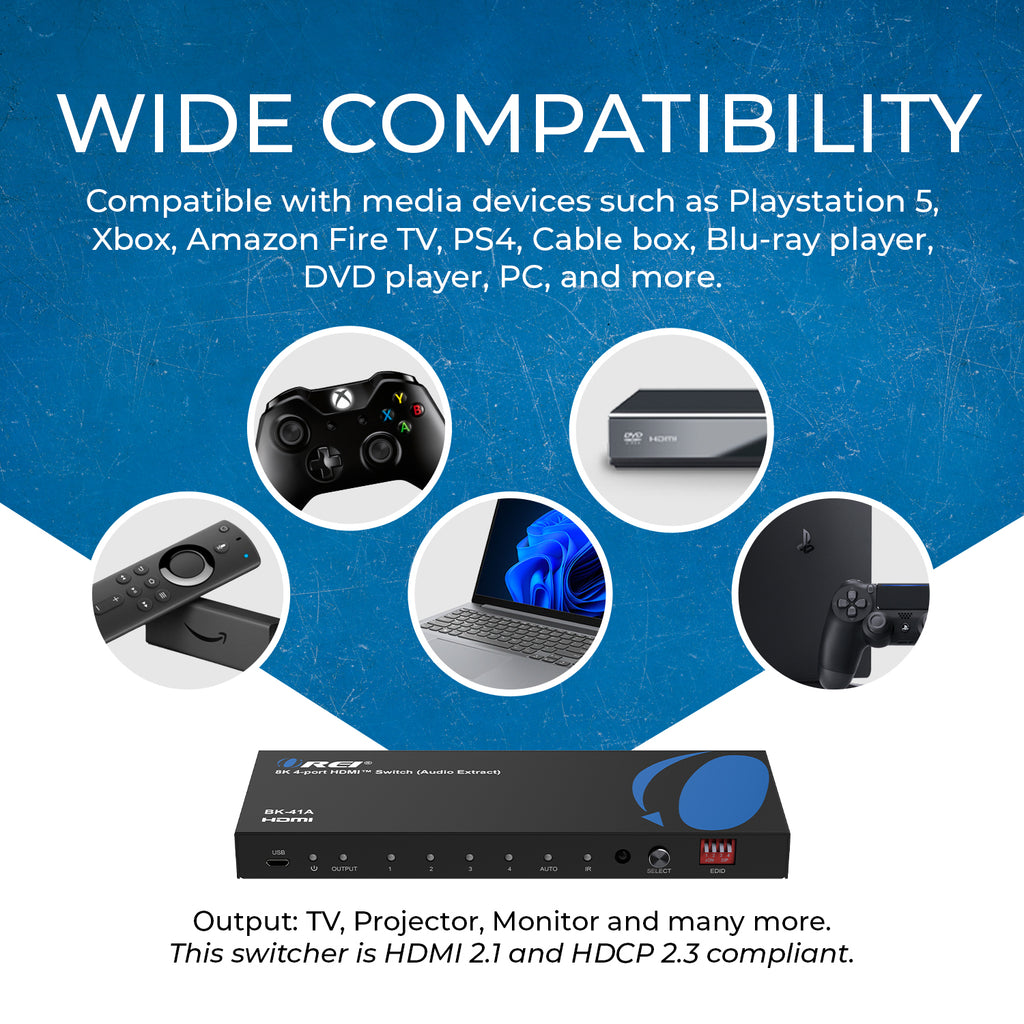 8K 4-port HDMI™ Switch (Audio Extract) (BK-41A)