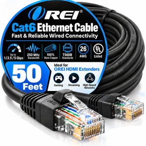 50ft Cat6 UTP Ethernet Cable, RJ45, 5Gbps High-Speed Network Cable (LAN-C6U-50-1-BK)