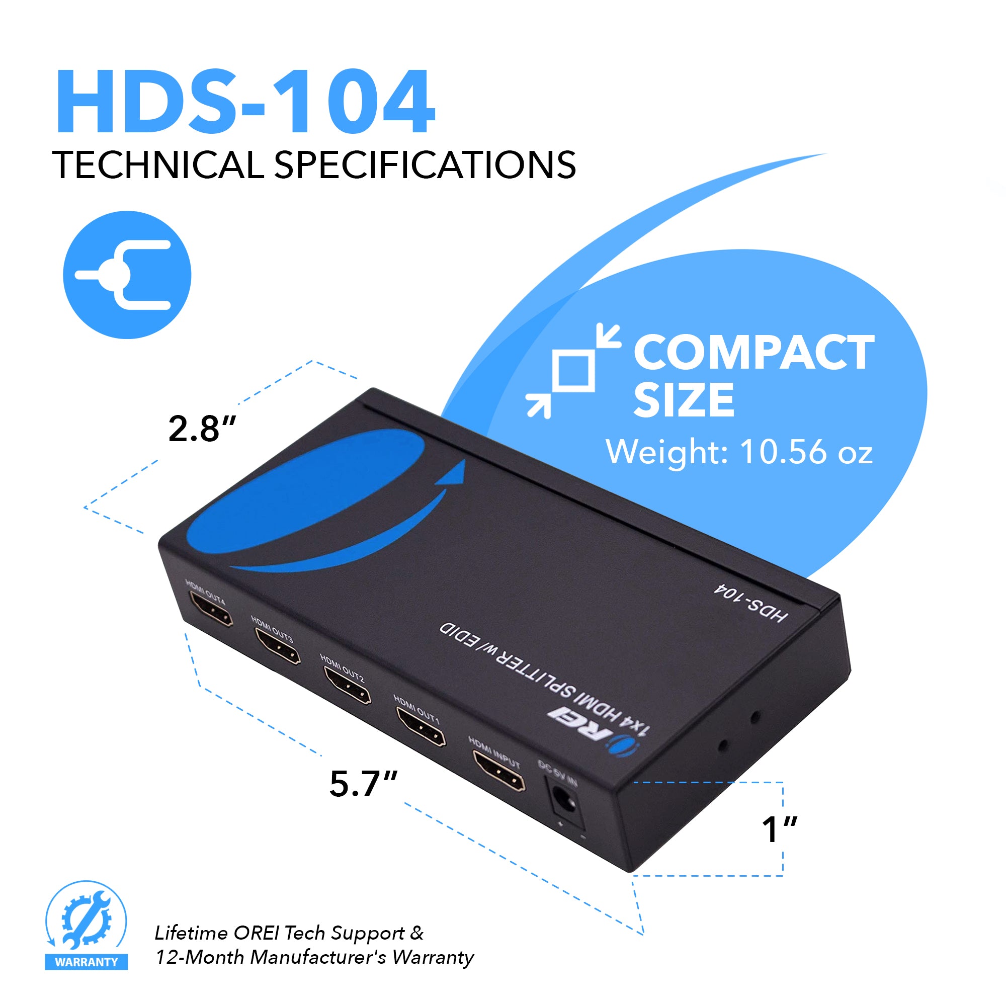 1x4 HDMI Splitter, 1-in 4-out, UltraHD 4K, EDID – OREI.COM