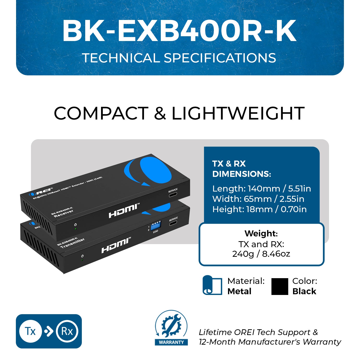 8K@30Hz HDBaseT HDMI Extender 300ft (Cat6) - Thumbnail 2