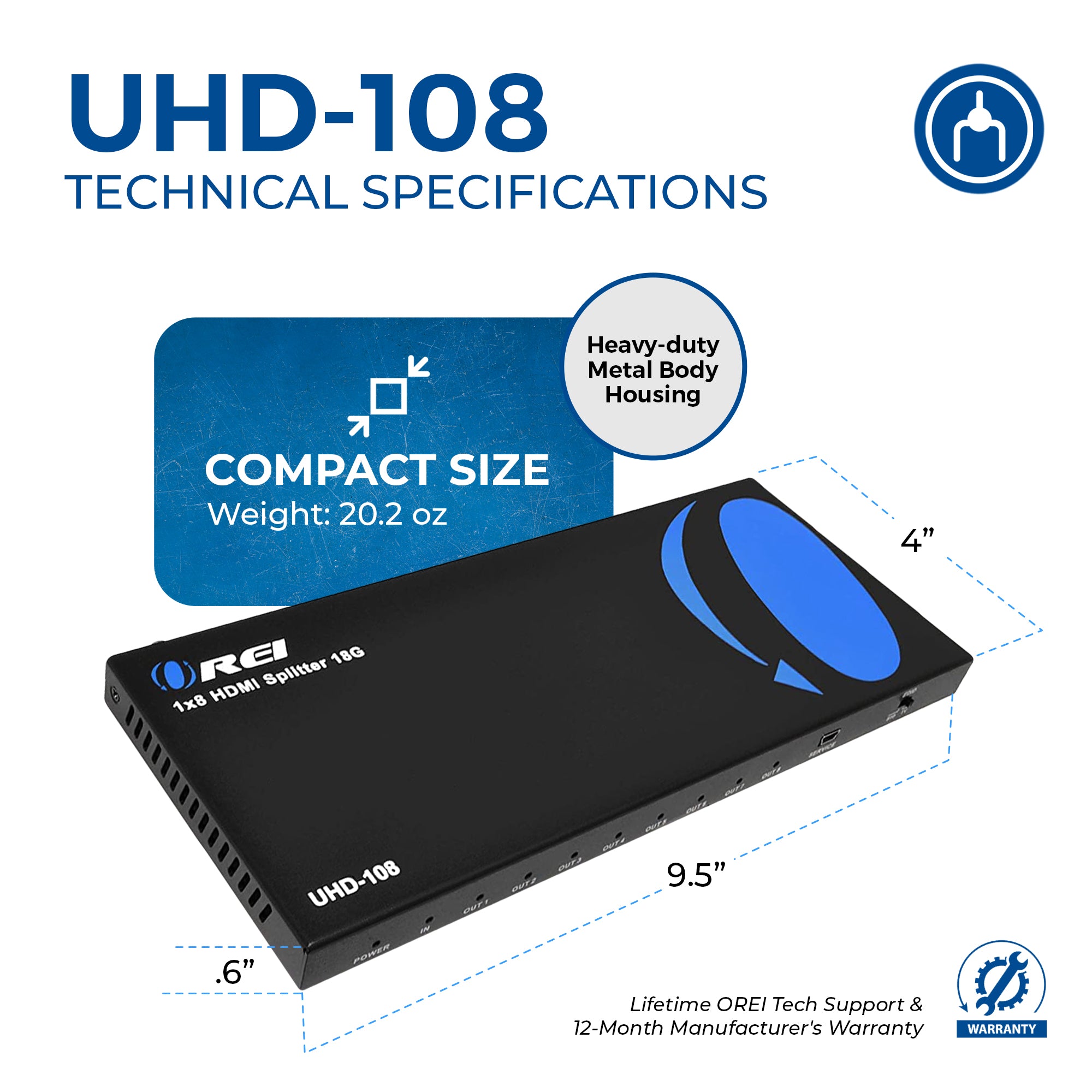18Gbps 1×8 HDMI Splitter (UHD-108) – OREI.COM