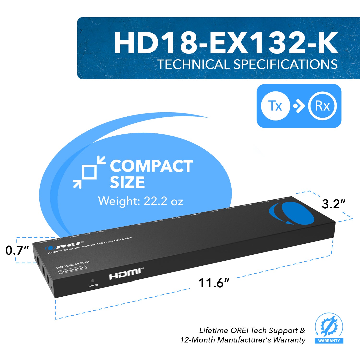 4K@30Hz 1x8 HDMI™ Extender Splitter (Loop) - 132ft (cat6) (HD18