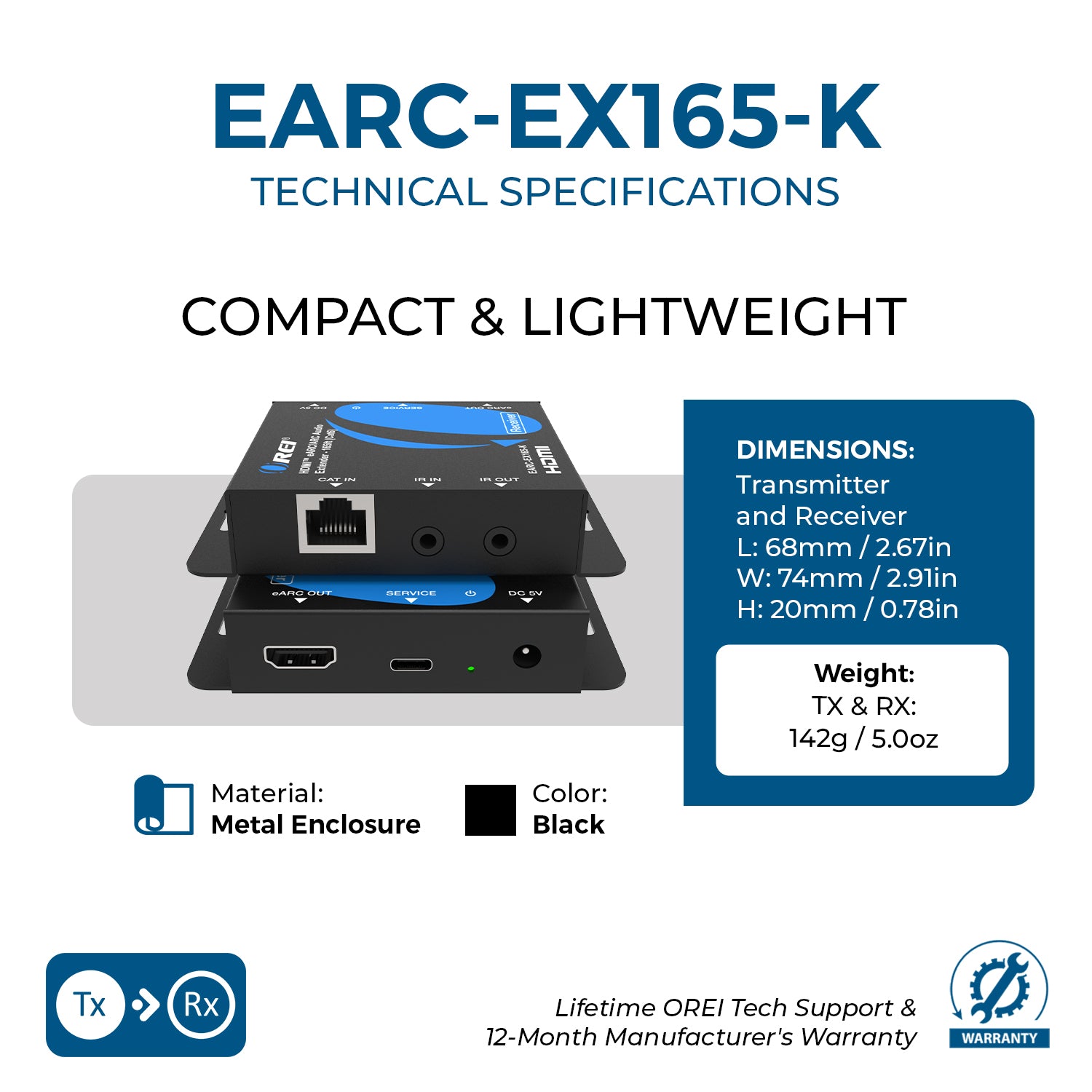 HDMI™ eARC/ARC Audio Extender - 165ft (Cat6) (EARC-EX165-K) – OREI.COM