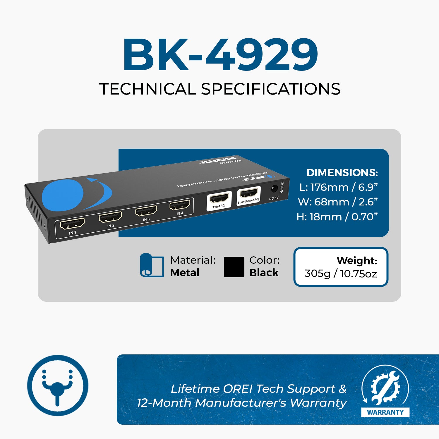 8K@60Hz 4-port HDMI™ Switch (eARC) (BK-4929) – OREI.COM