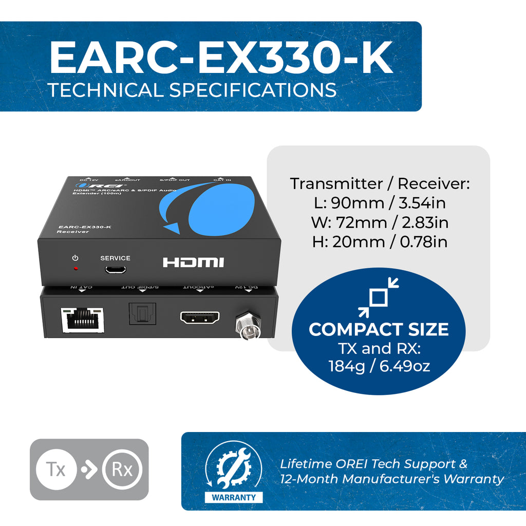 HDMI™ eARC/ARC & S/PDIF Audio Extender - 330ft (cat6)-EARC-EX330-K