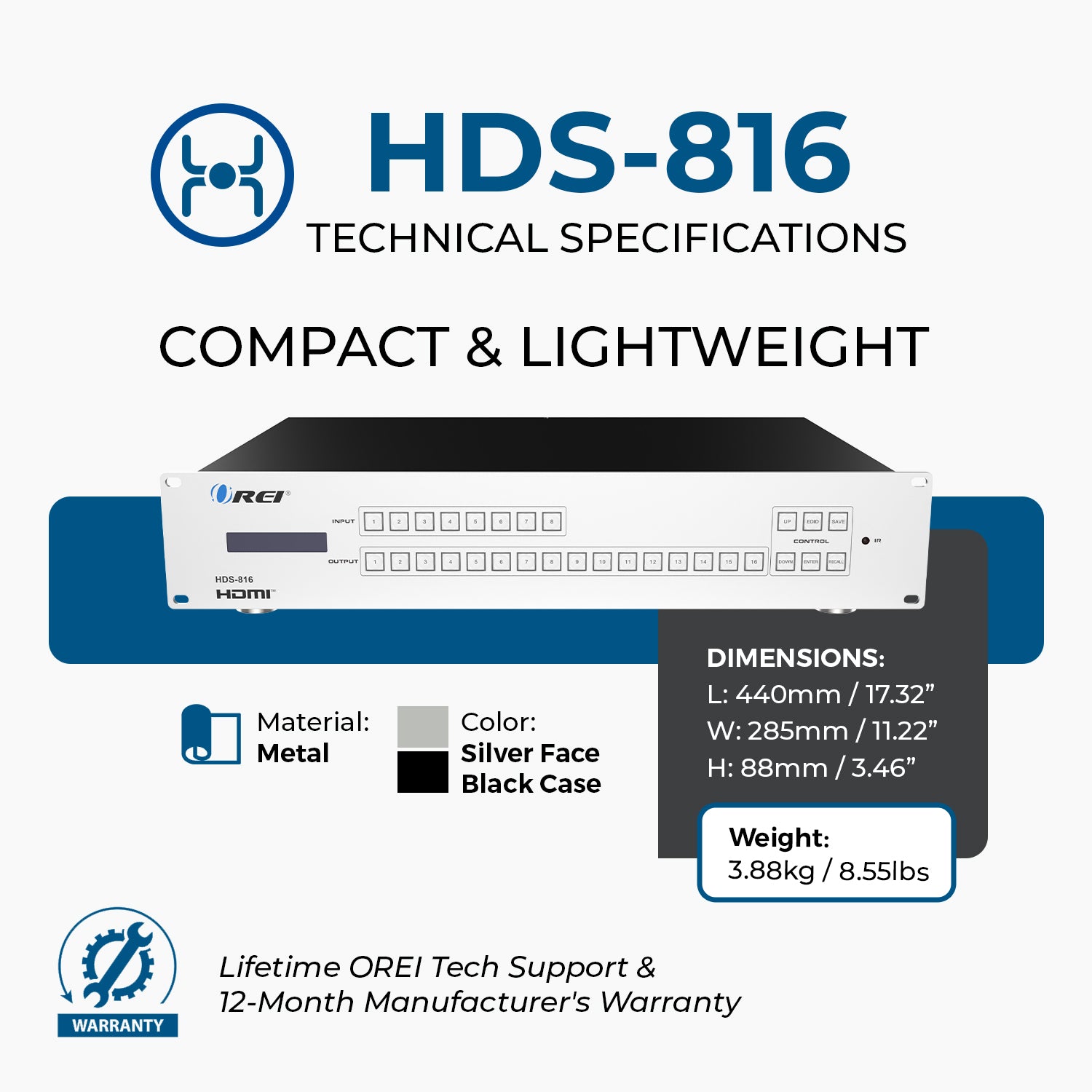 4K@30Hz 8x16 HDMI™ Matrix (HDS-816) – OREI.COM