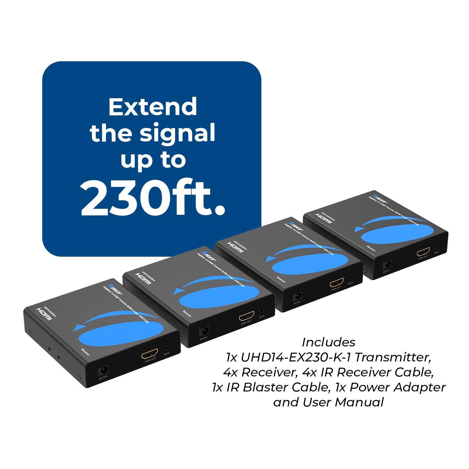 reyes311d 4unit ① 4K@60Hz 1x4 HDMI™ Extender Splitter (Loop) - 230ft (Cat6