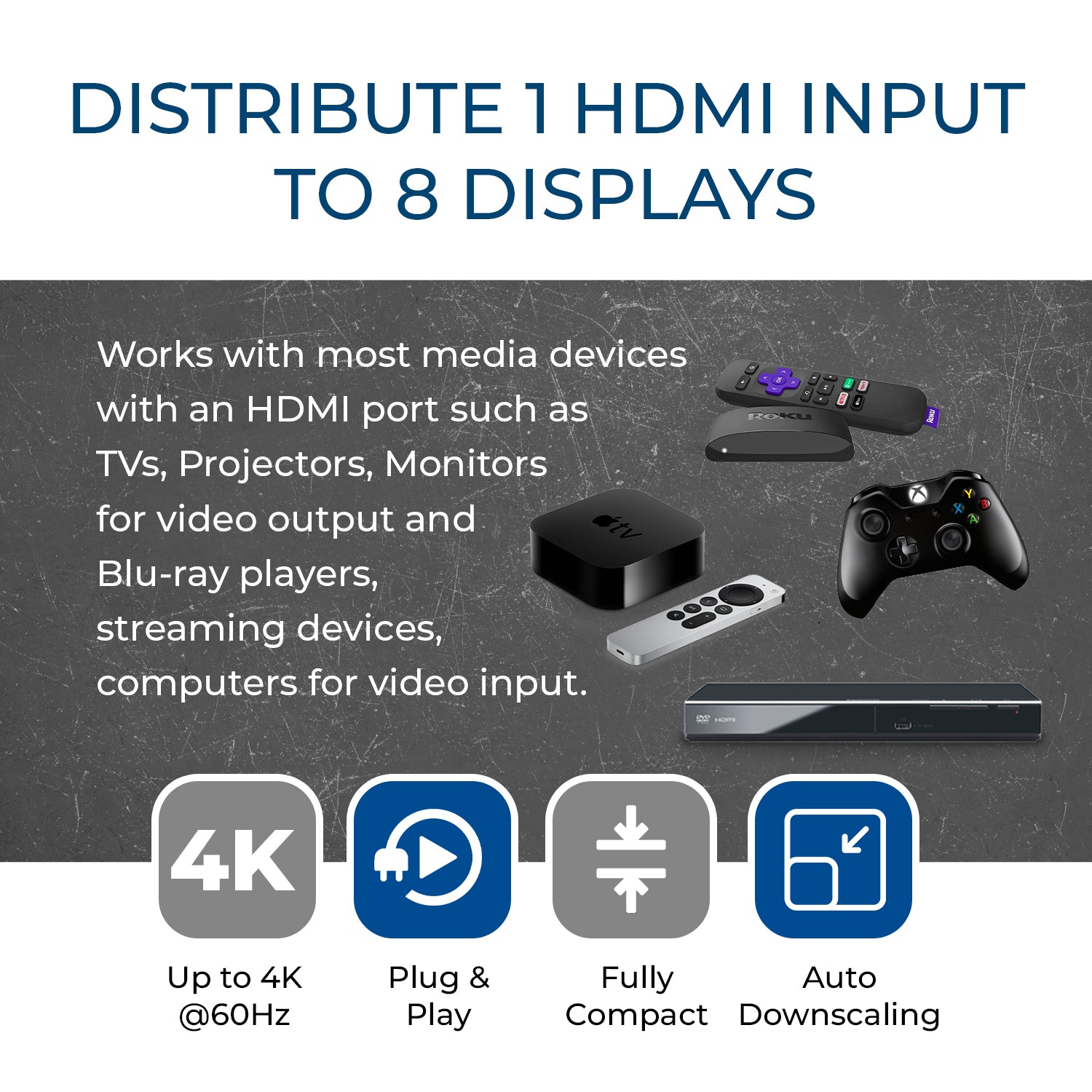 4K@60Hz 1x8 HDMI Splitter (Downscaler) UHD-PRO108 – OREI.COM
