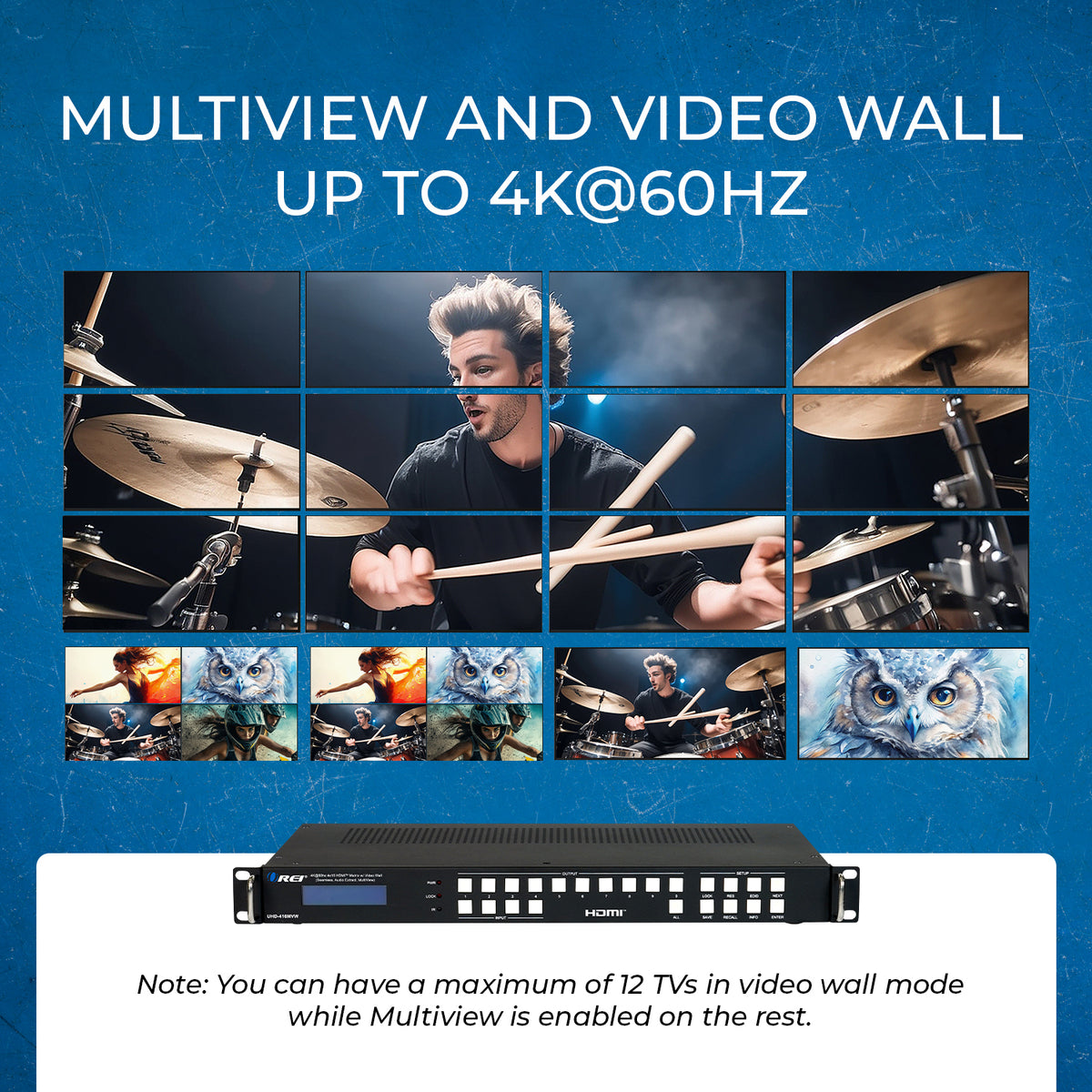 4K@60hz 4x16 HDMI™ Matrix w/ Video Wall (Seamless, Audio Extract, Mult ...