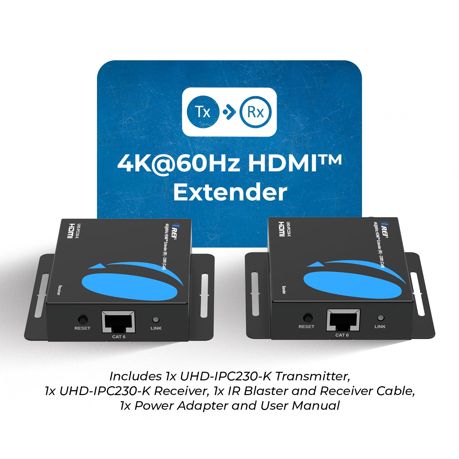 4K@60Hz HDMI™ Extender (IR) - 230ft (Cat6) (UHD-IPC230-K-1) – OREI.COM