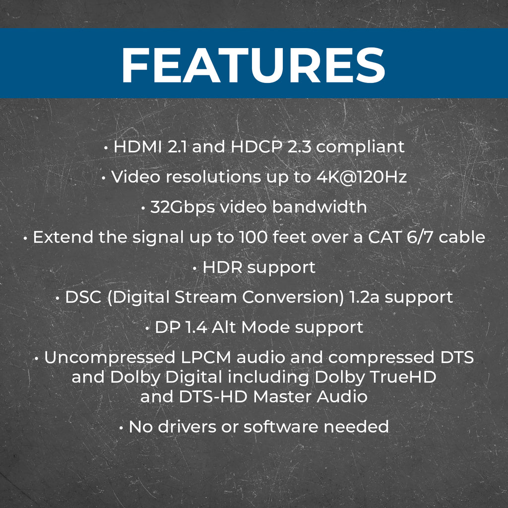 4K@120hz USB-C to HDMI™ Extender - 100ft (cat6)-BK-EX100C-K