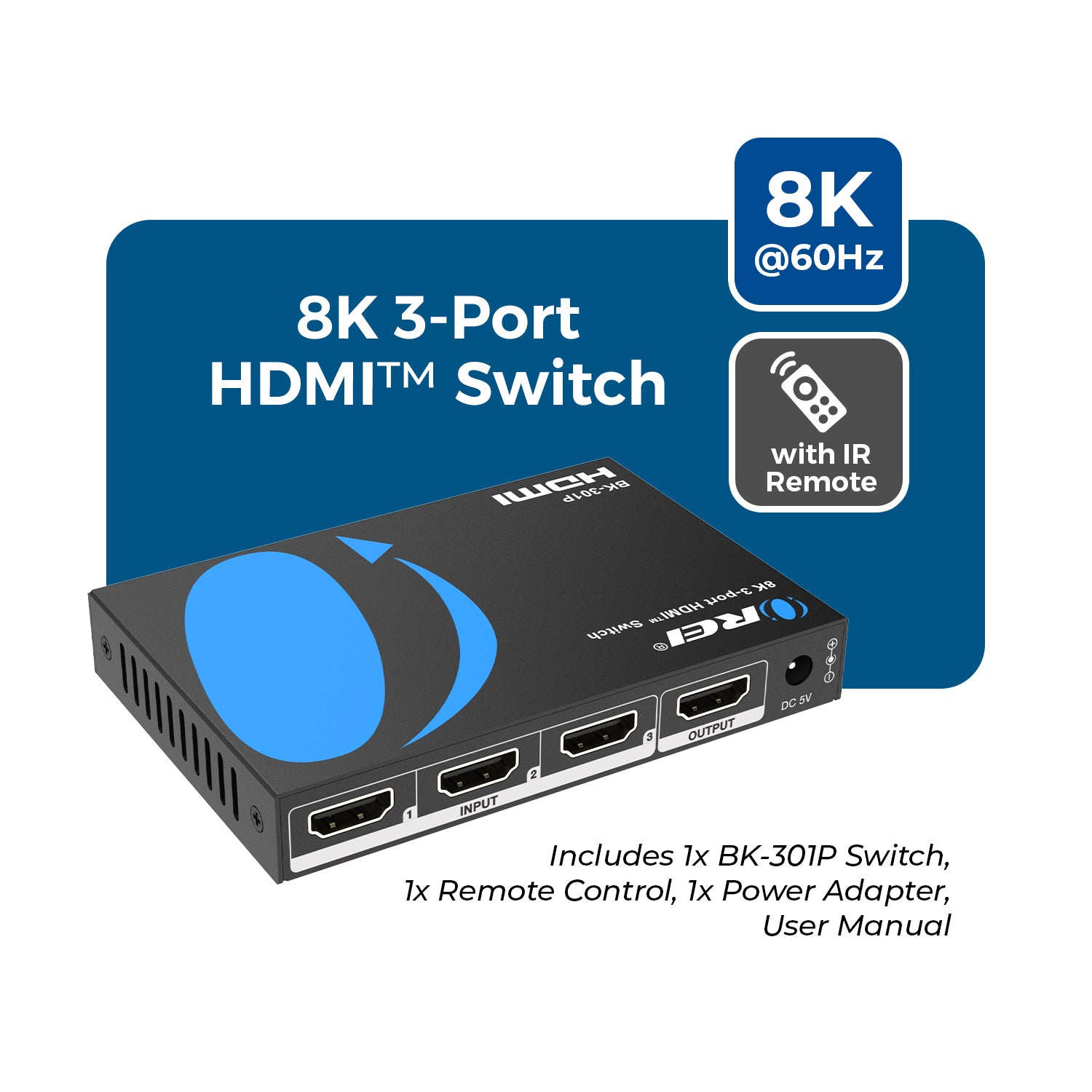 8K 3-port HDMI™ Switch (BK-301P) – OREI.COM