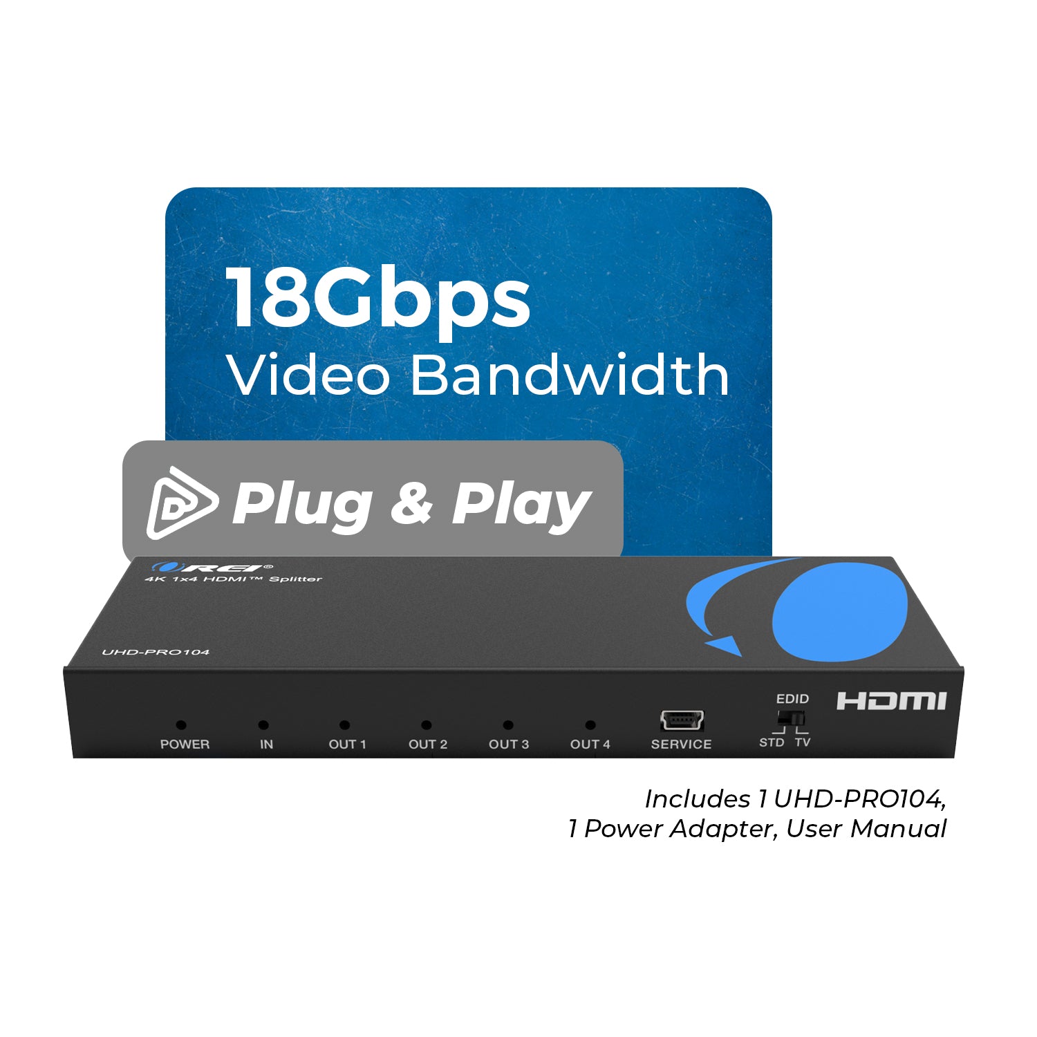 1x4 HDMI Splitter, UltraHD 4K, Auto-Downscale, EDID – OREI.COM