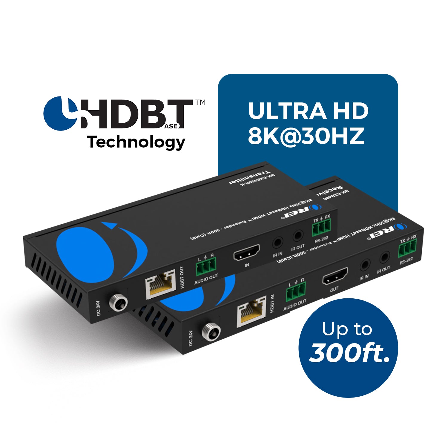 8K@30Hz HDBaseT HDMI Extender 300ft (Cat6)
