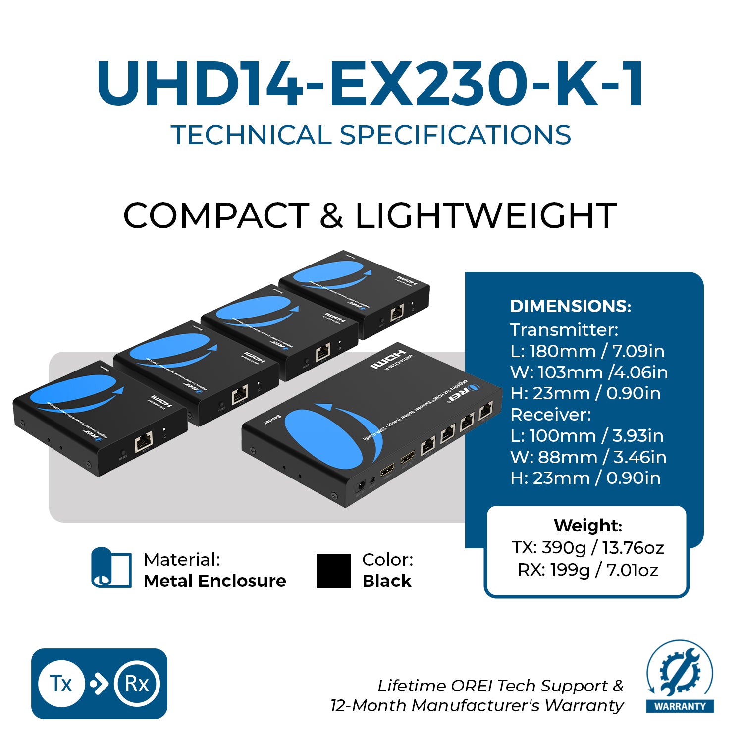 4K@60Hz 1x4 HDMI™ Extender Splitter (Loop) - 230ft (Cat6