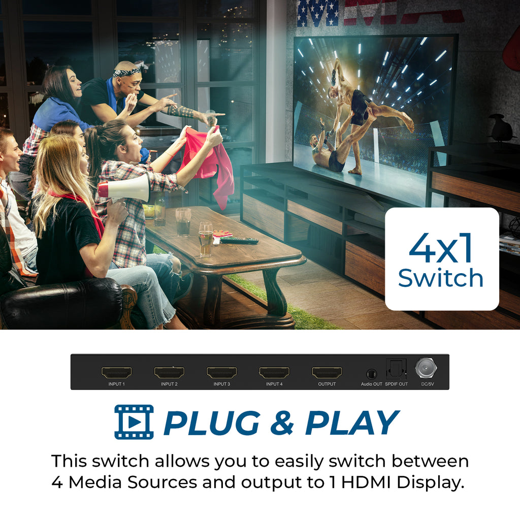 8K 4-port HDMI™ Switch (Audio Extract) (BK-41A)