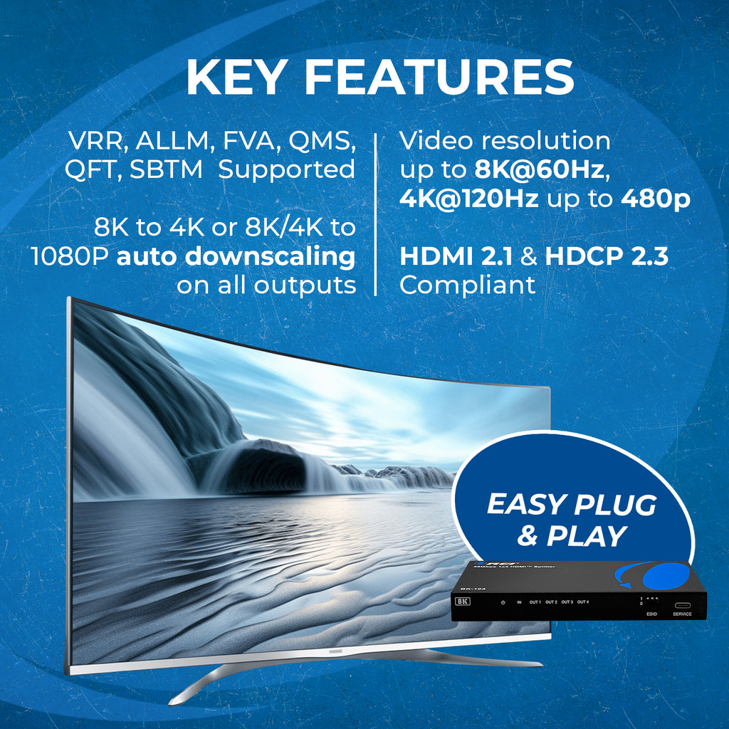 8K 1x4 HDMI™ Splitter (Downscaler)-BK-104