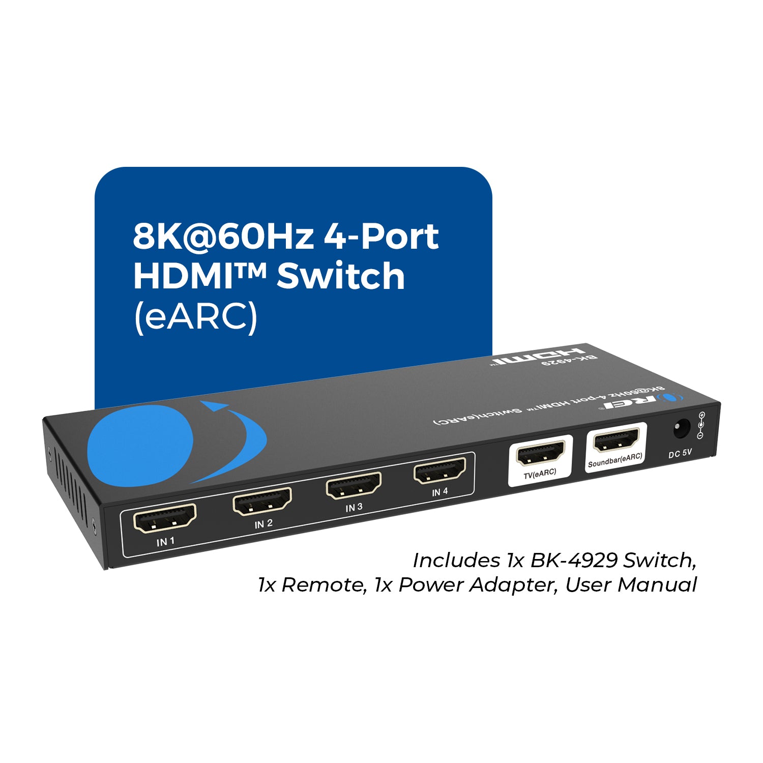 8K@60Hz 4-port HDMI™ Switch (eARC) (BK-4929) – OREI.COM