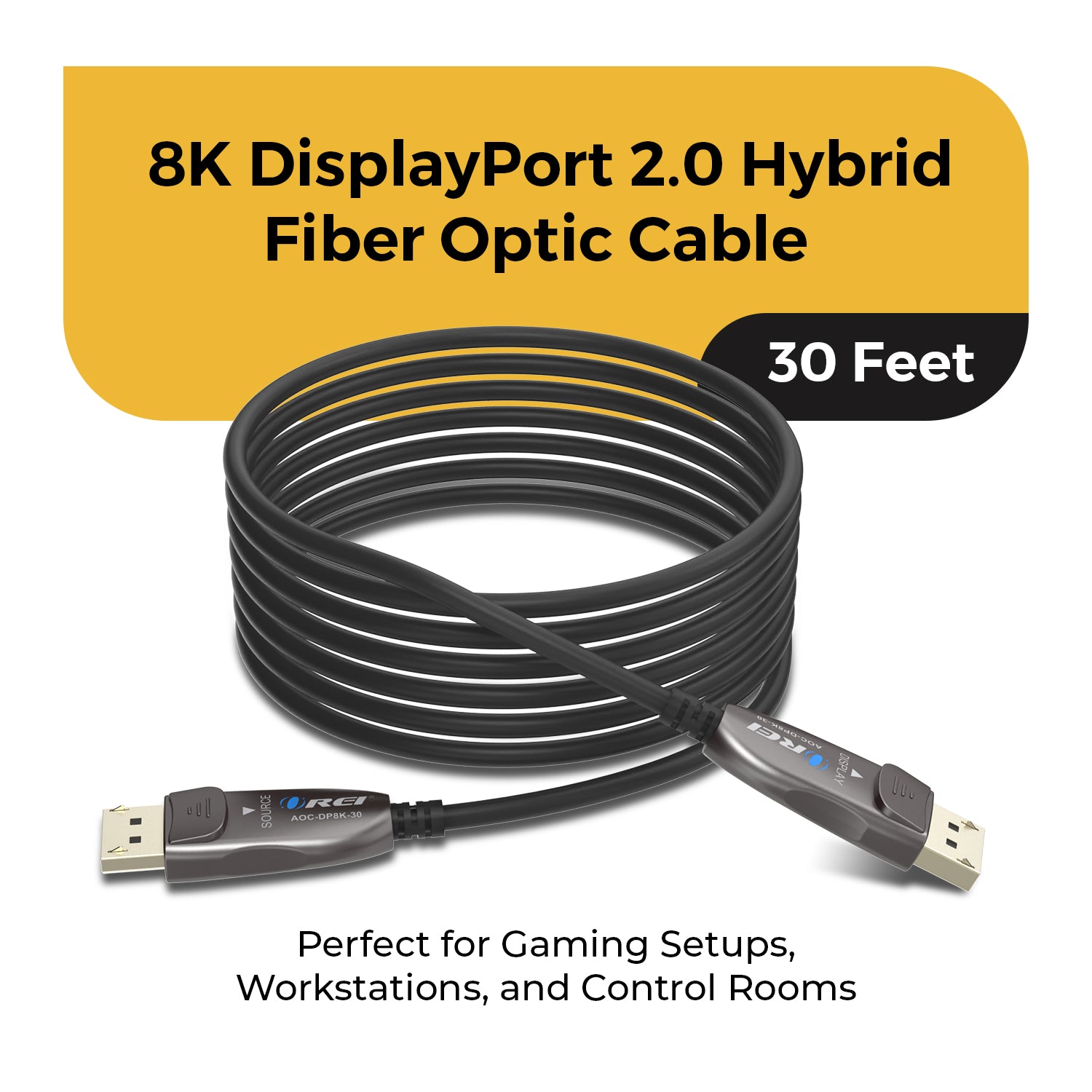 30ft 8K DisplayPort 2.0 Hybrid Fiber Optic Cable (AOC-DP8K-30