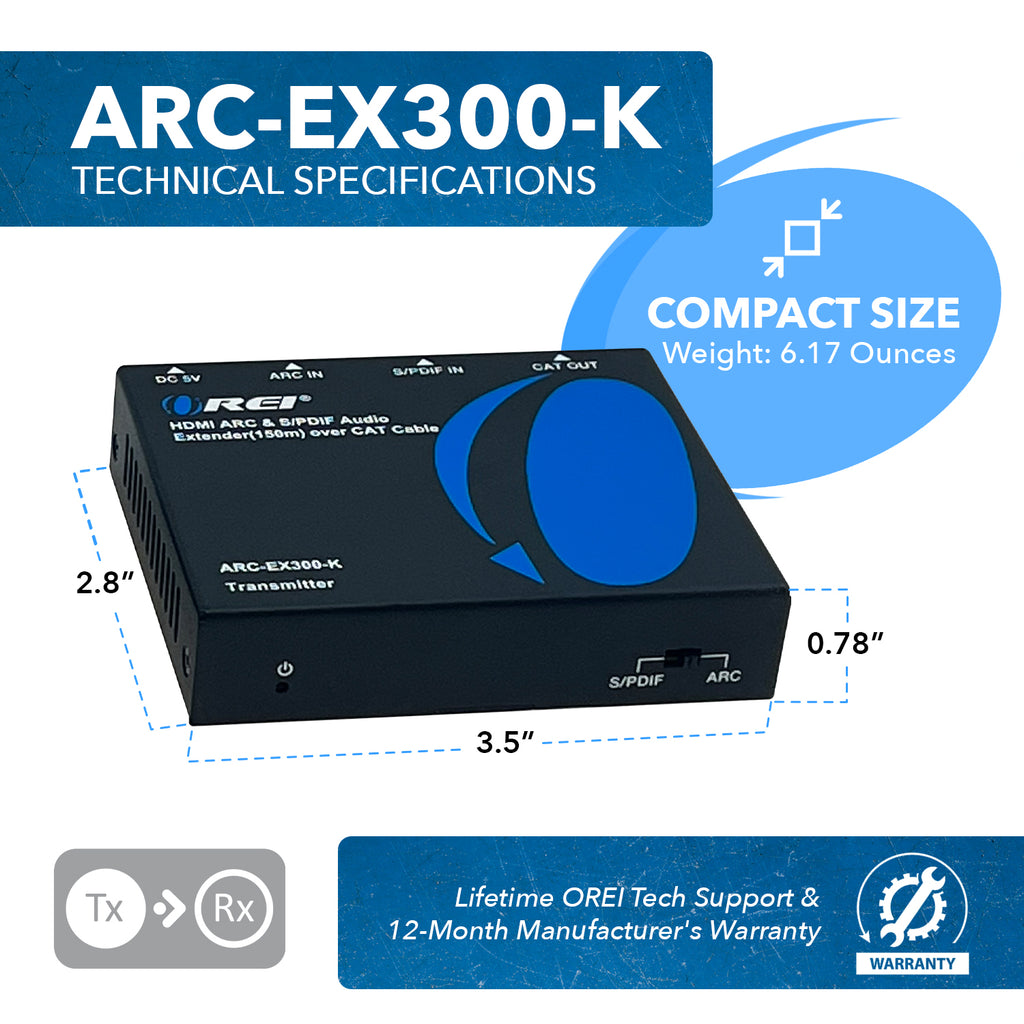 HDMI ARC & S/PDIF Audio Extender Up To 150m using CAT 6/7 (ARC-EX300-K)