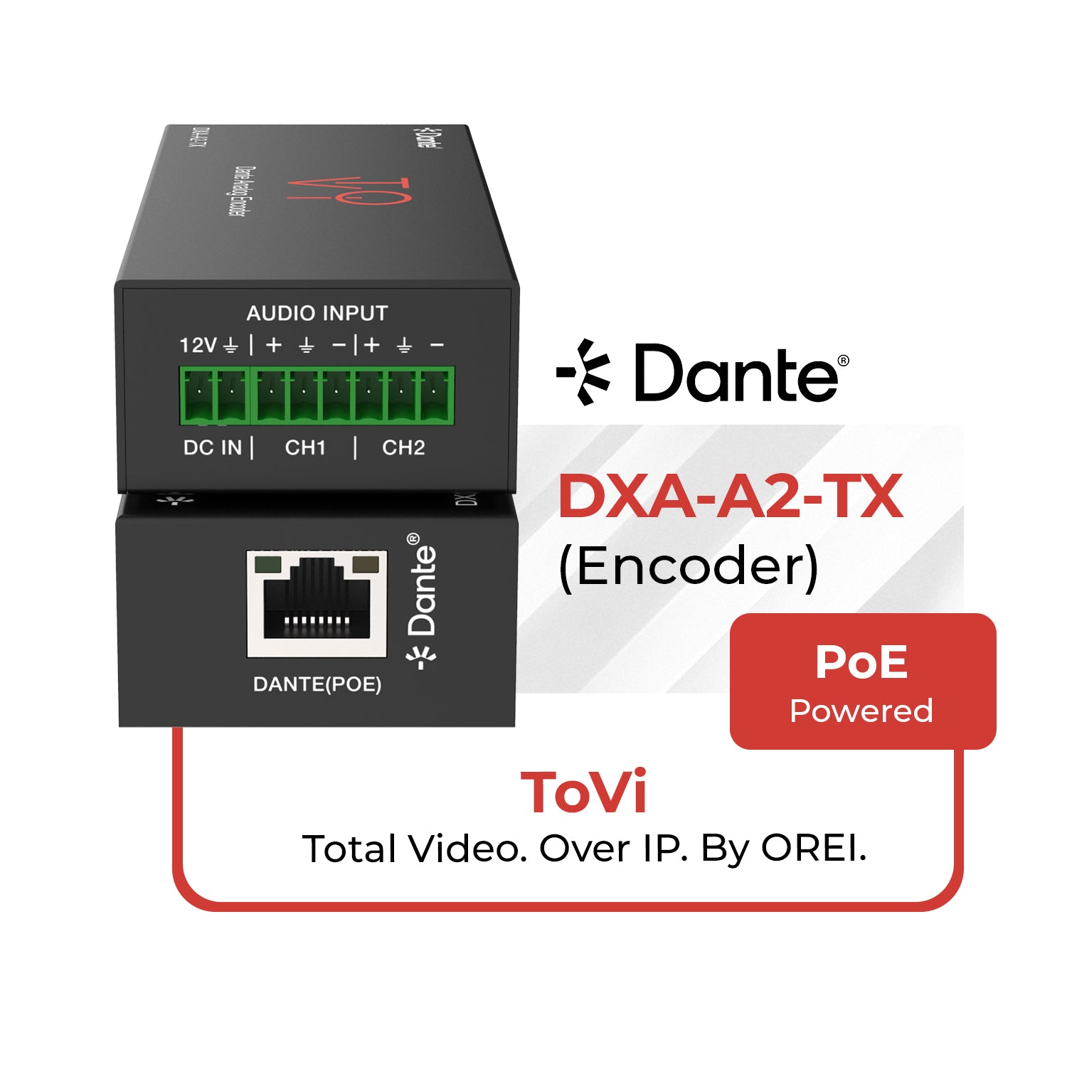 Dante 2CH Analog Audio Encoder with POE - (DXA-A2-TX) – OREI.COM