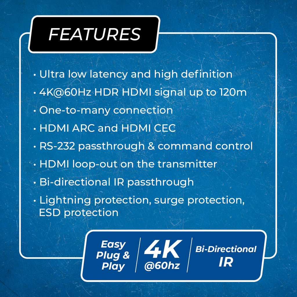 4K@60Hz HDMI Over 1G IP Extender with ARC-PRO (UHD-EXM500PRO-K)
