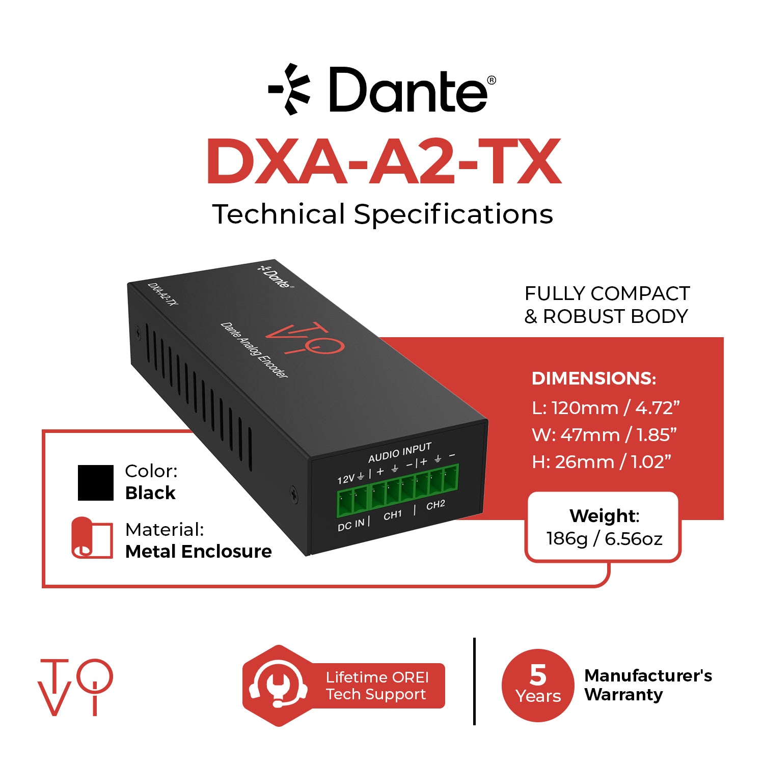 Dante 2CH Analog Audio Encoder with POE - (DXA-A2-TX) – OREI.COM